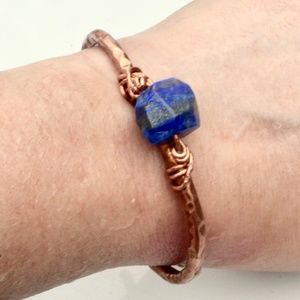 Lapis Lazuli Solid Copper Cuff Bracelet Handmade